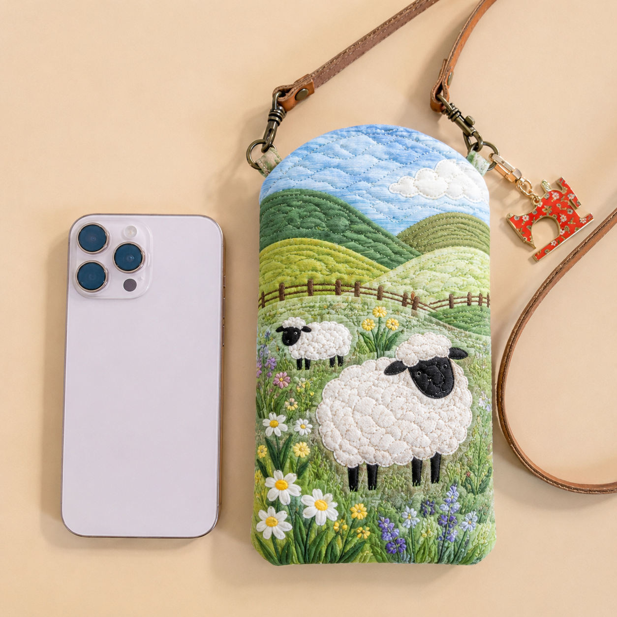 Meadow Sheep Quilted Slim Phone Crossbody Bag