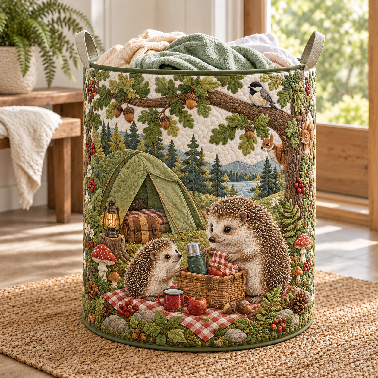Starry Campsite Companions Quilted Laundry Basket