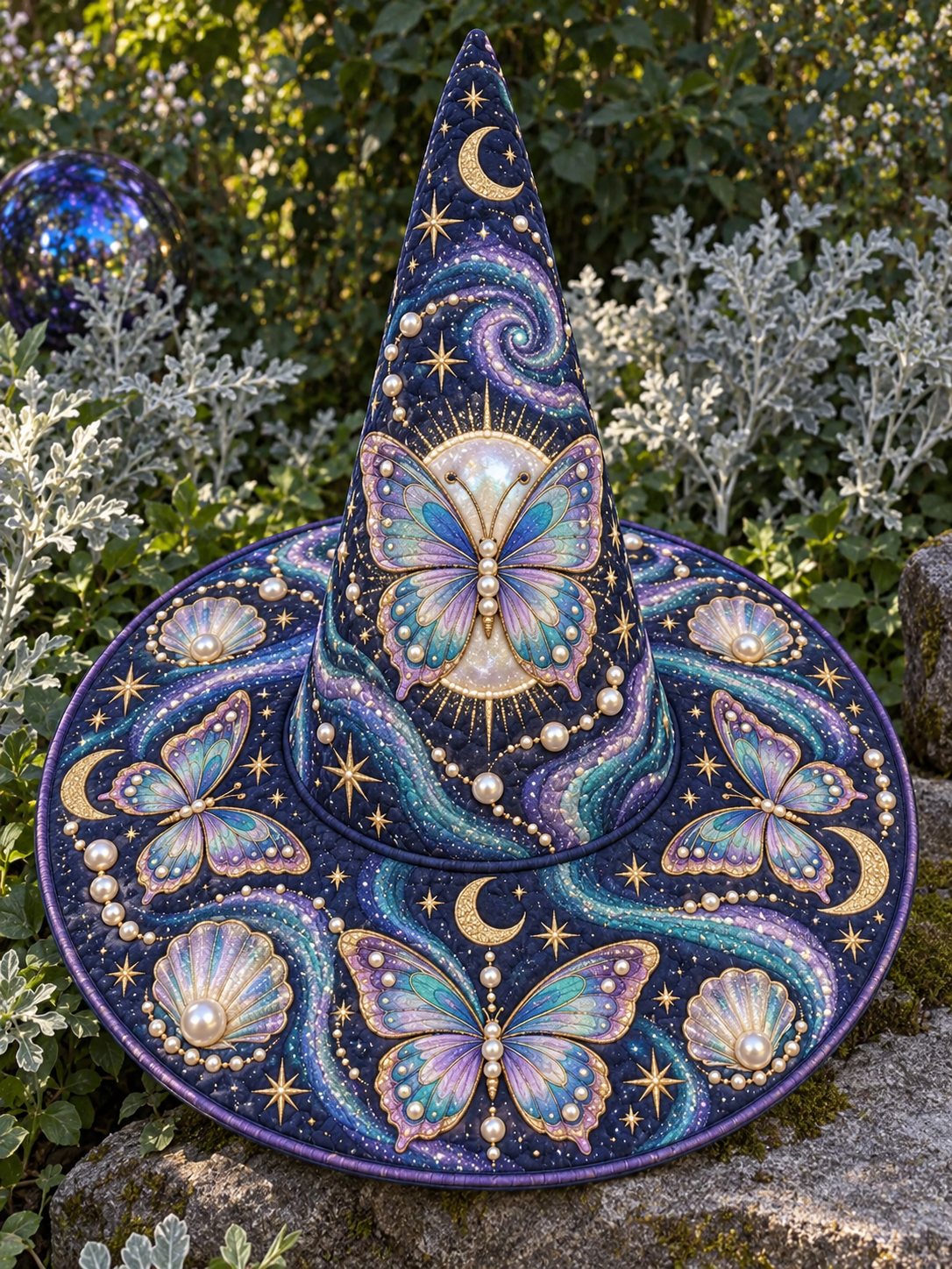Celestial Moon Butterfly Quilted Witch Hat