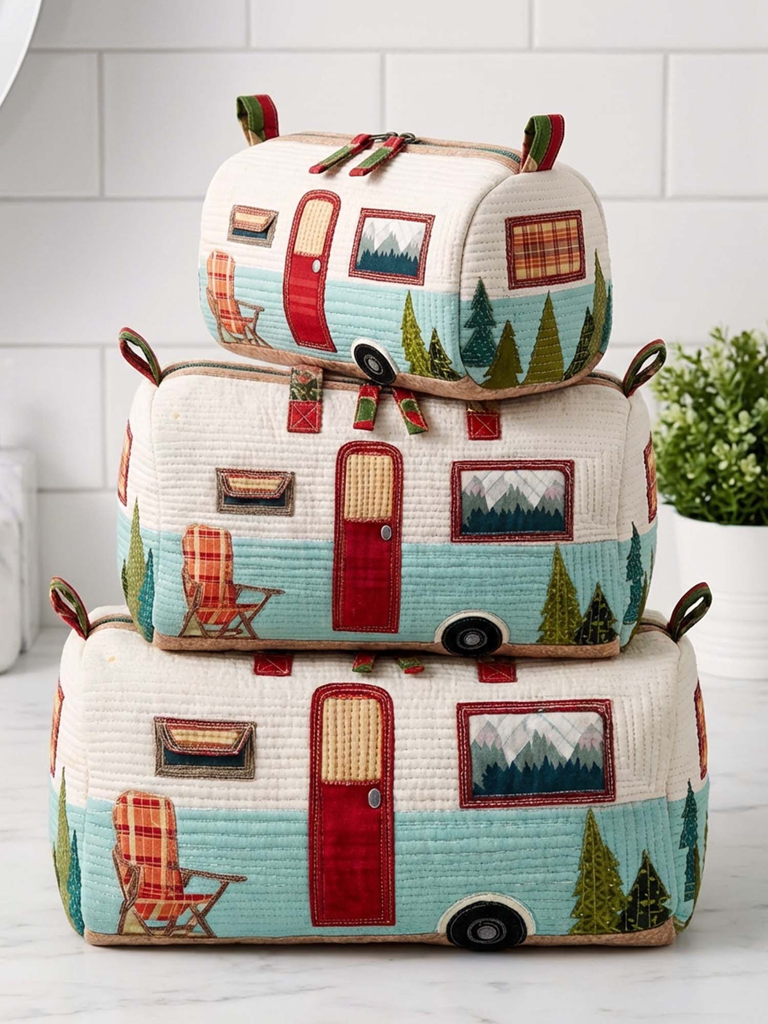 Camping Van Quilted Cosmetic Bag