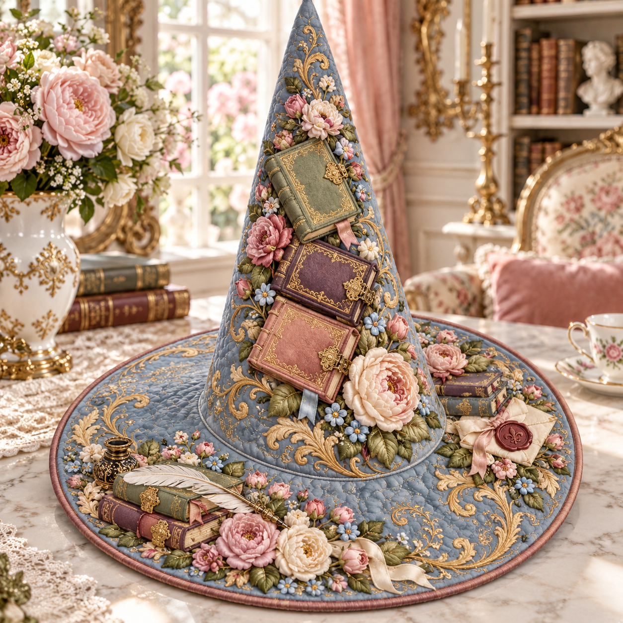 Romantic Rose Storybook Quilted Witch Hat
