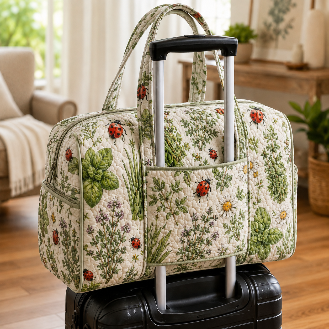 Ladybug Herb Garden Quilted Weekender Bag With Trolley Sleeve