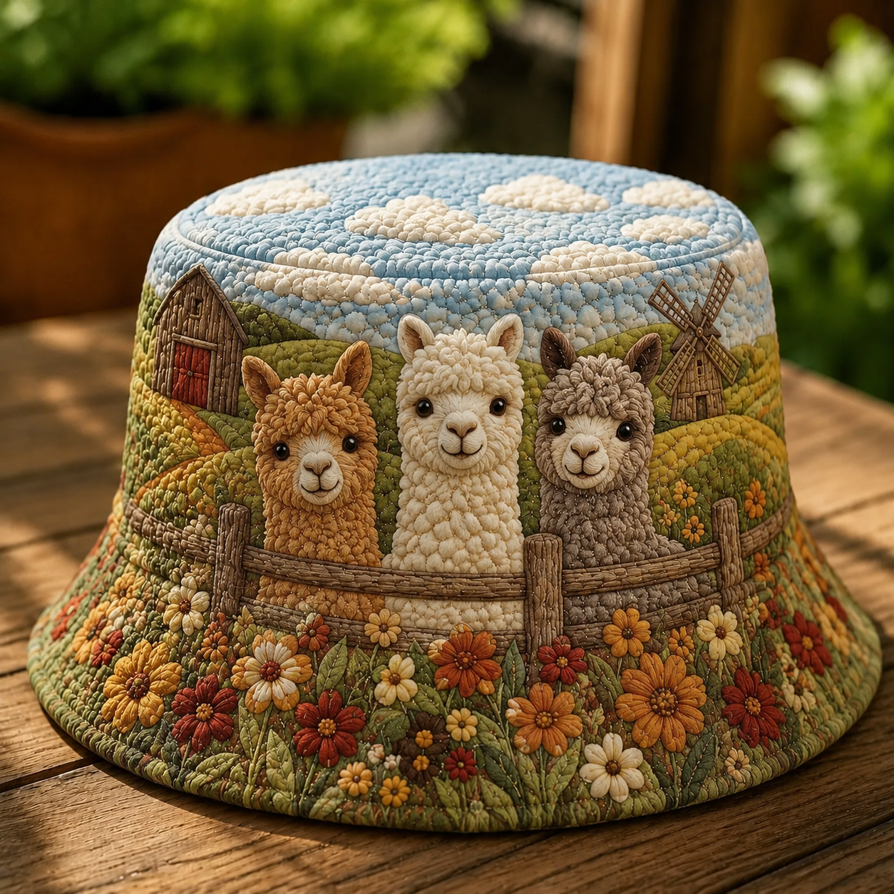 Alpaca Family Wildflower Quilted Fishing Hat