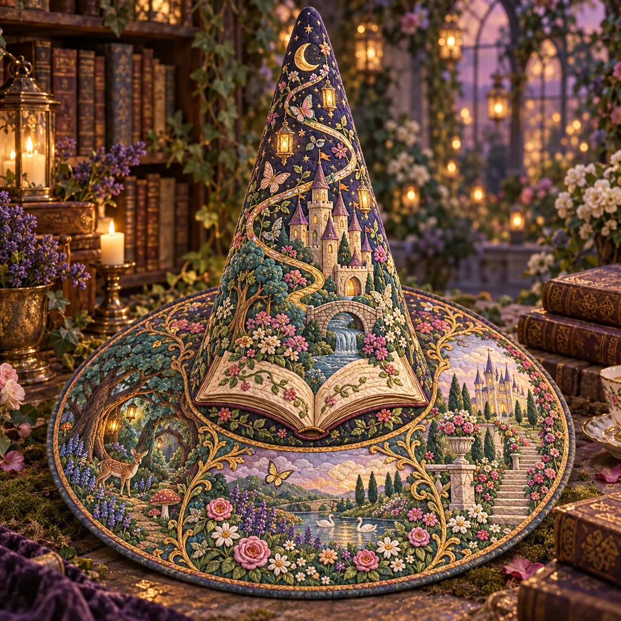 Enchanted Storybook Garden Quilted Witch Hat