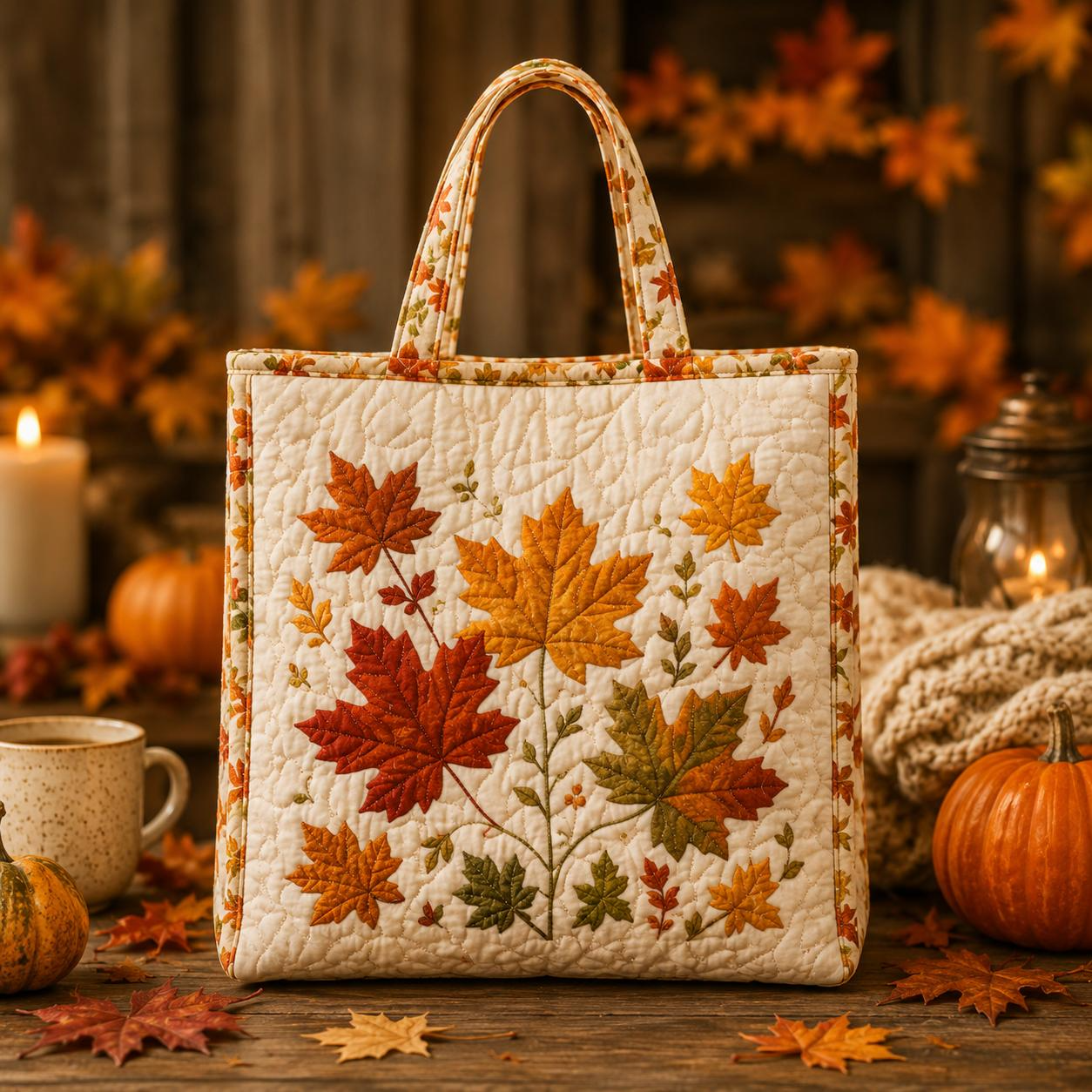 Autumn Maple Leaf Fall Quilted Tote Bag