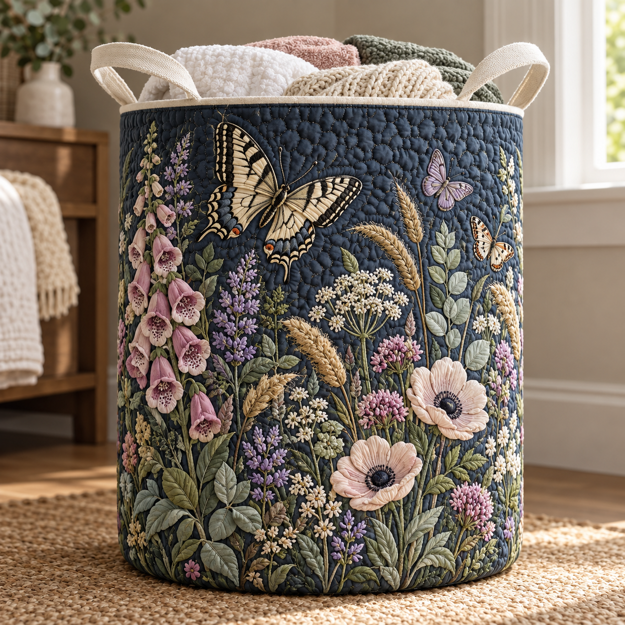 Swallowtail Butterfly Night Garden Quilted Laundry Basket