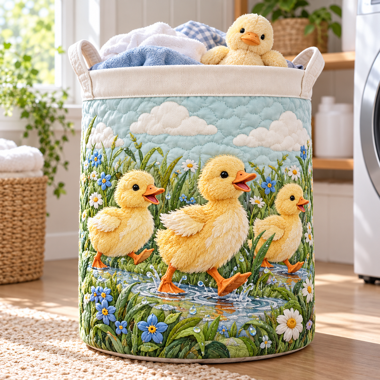 Duckling Spring Meadow Quilted Laundry Basket
