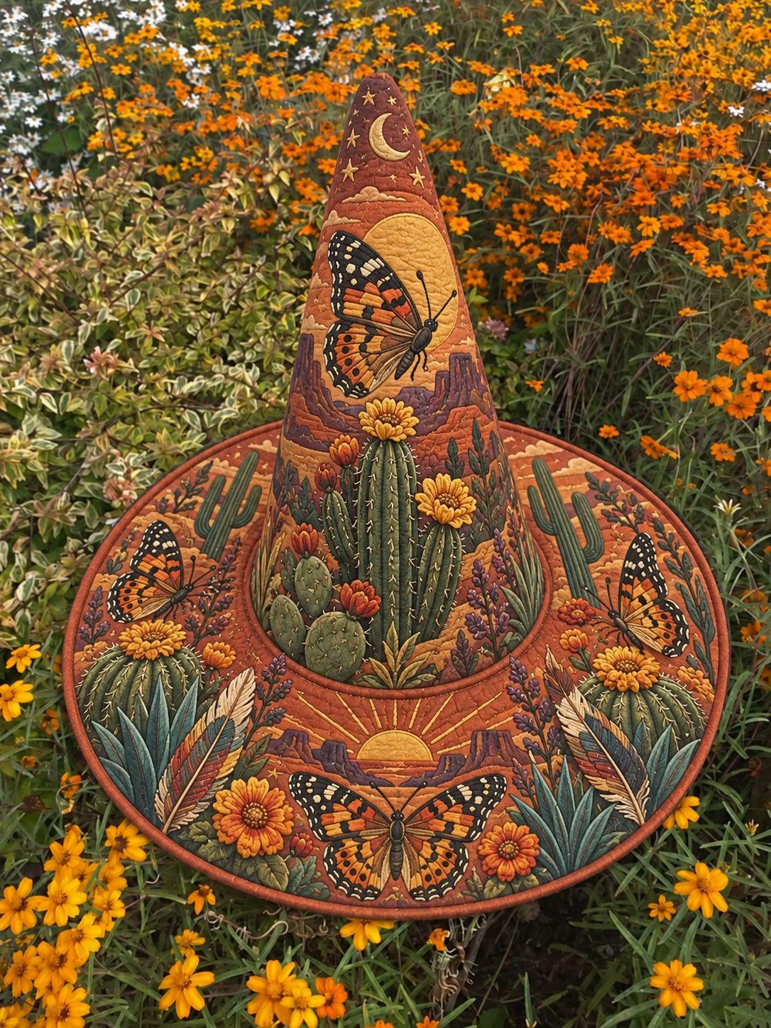 Autumn Harvest Pumpkin Blossom Quilted Witch Hat