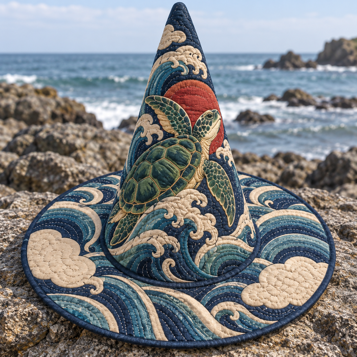 Sunset Sea Turtle Ocean Quilted Witch Hat