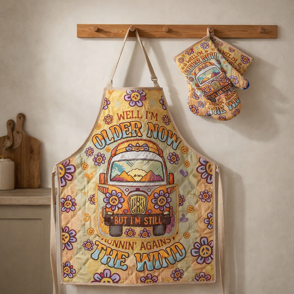 Hippie Van Quilted Apron Set (2-Piece) – Padded Apron + Heat-Resistant Oven Mitts