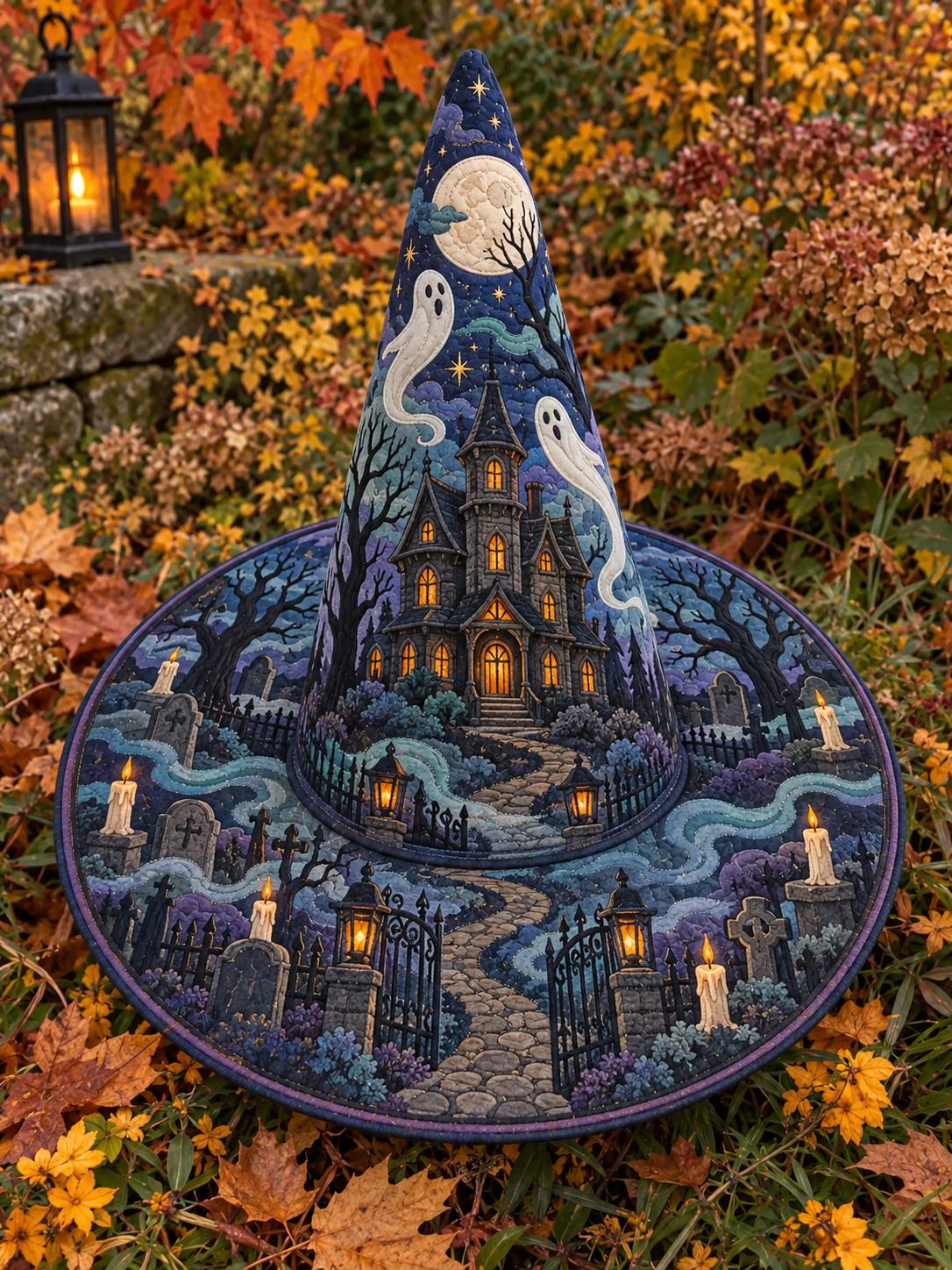 Haunted Castle Moonlight Quilted Witch Hat
