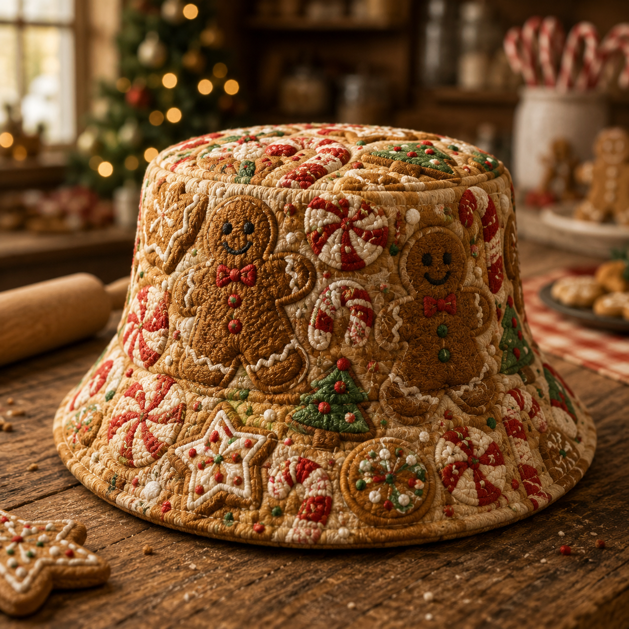 Gingerbread Cookie Christmas Quilted Fishing Hat