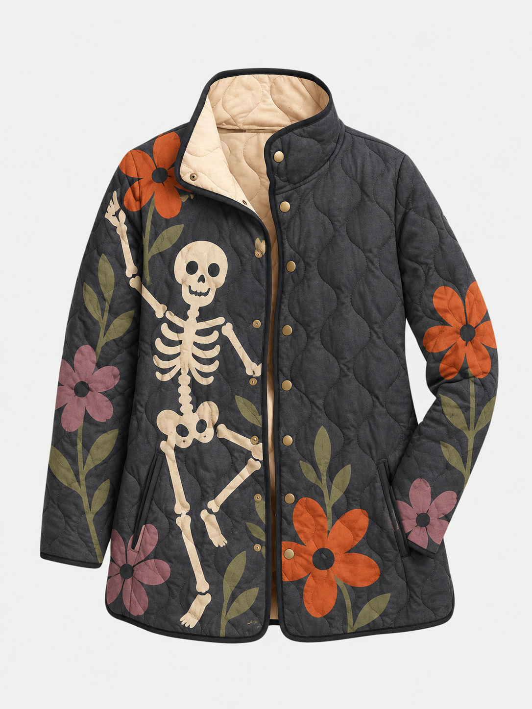 Skeleton Floral Gothic Quilted Jacket