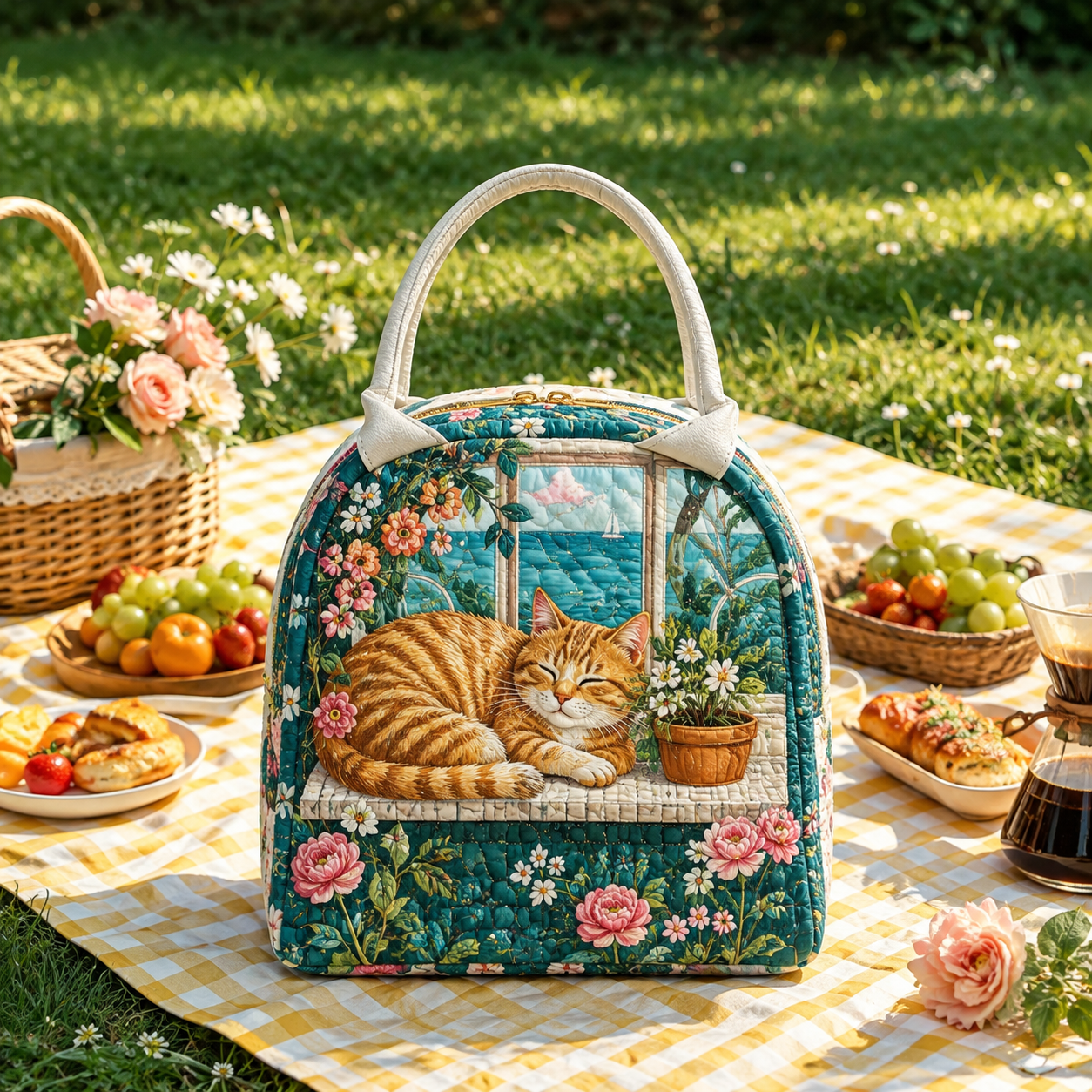 Ocean Sleep Cat Quilted Lunch Bag