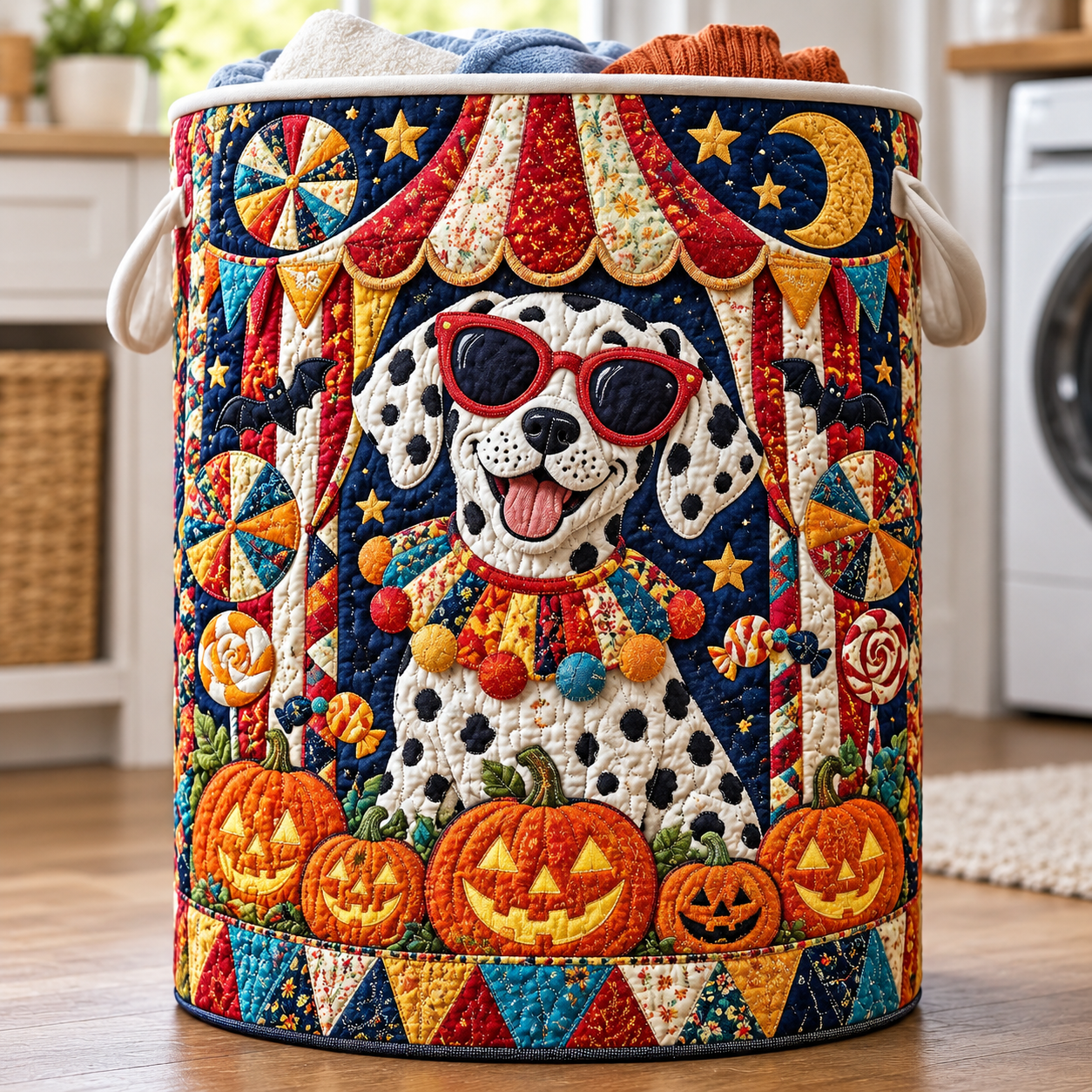 Dalmatian Halloween Carnival Quilted Laundry Basket