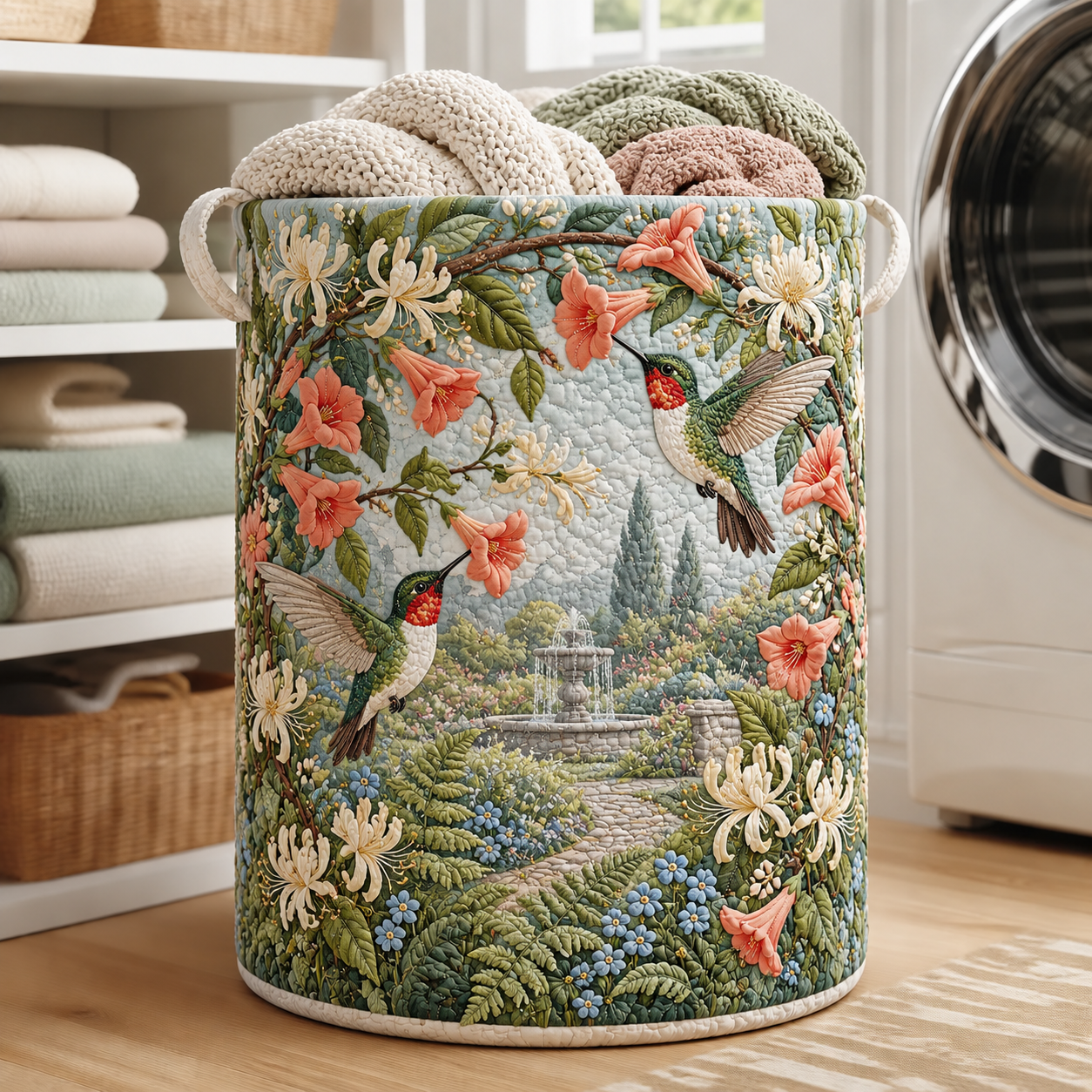 Hummingbird Wildflower Garden Quilted Laundry Basket