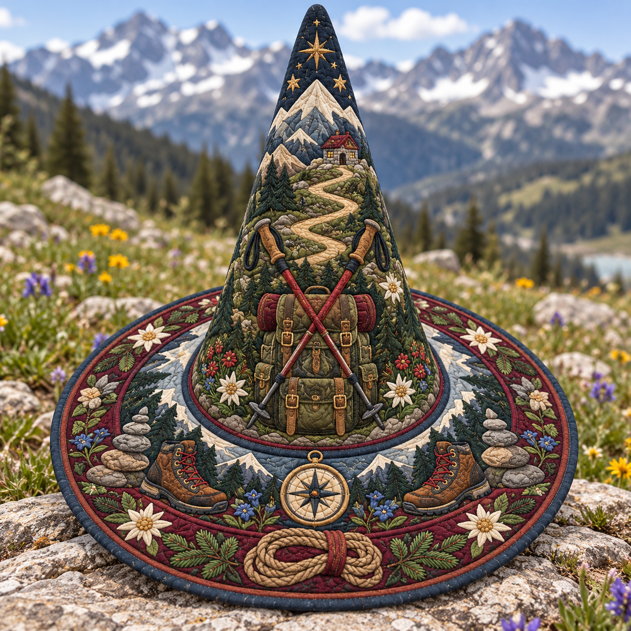 Mountain Hiking Camp Quilted Witch Hat