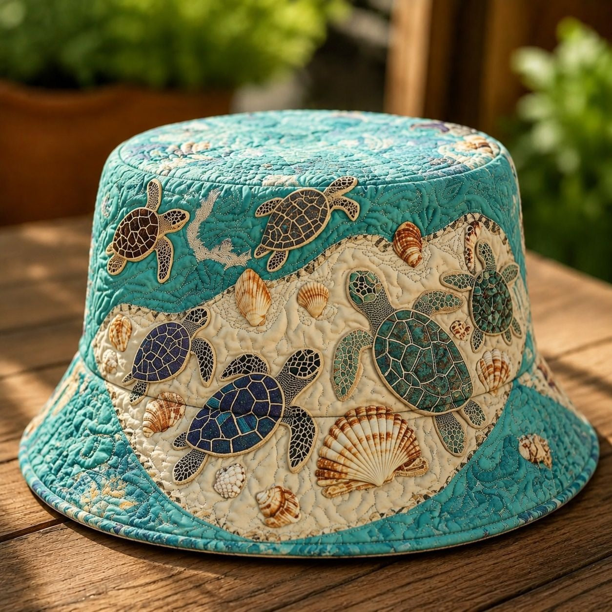 Seashell Sea Turtle Patchwork Quilted Fishing Hat