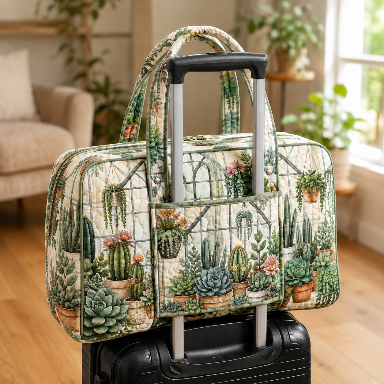 Succulent Greenhouse Quilted Weekender Bag With Trolley Sleeve