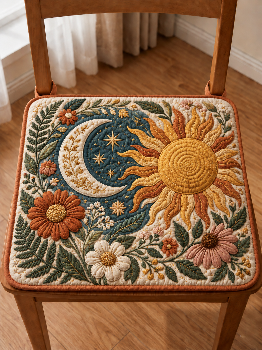 Sun Moon Daisy Garden Quilted Chair Cushion
