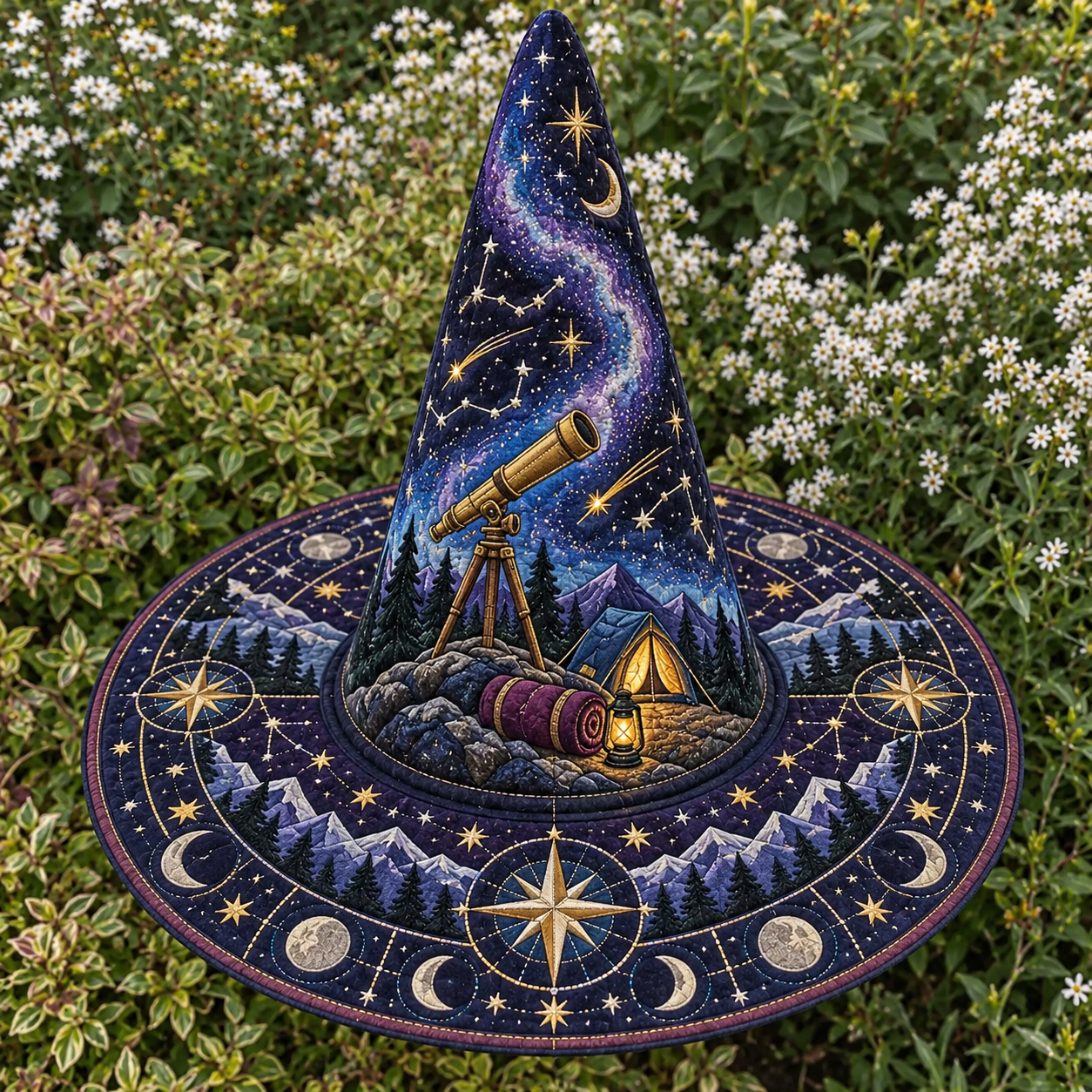 Starry Night Telescope Camping Quilted Witch Hat