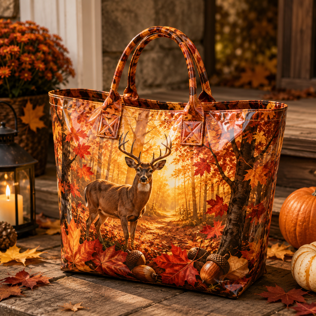 Autumn Deer Forest PVC Tote Bag