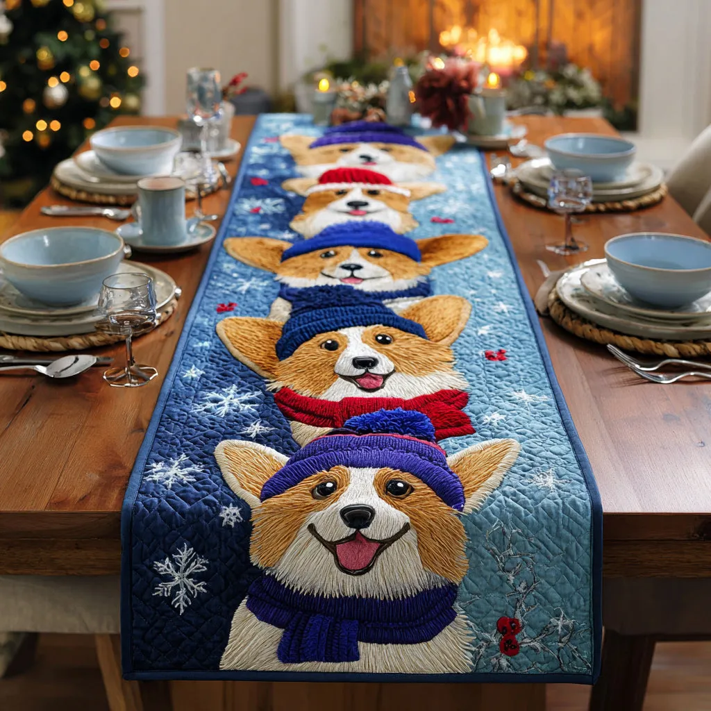 Arctic Corgi Quilted Table Runner