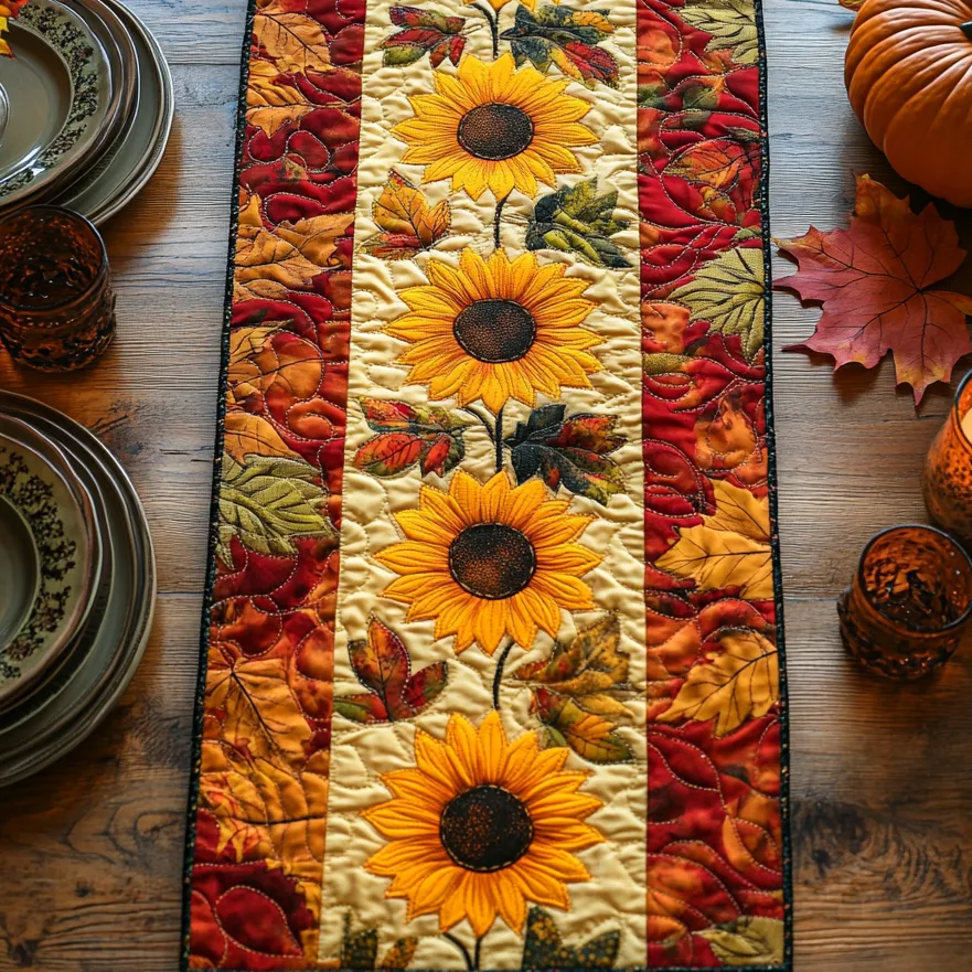 Autumn Sunflower Flair Quilted Table Runner
