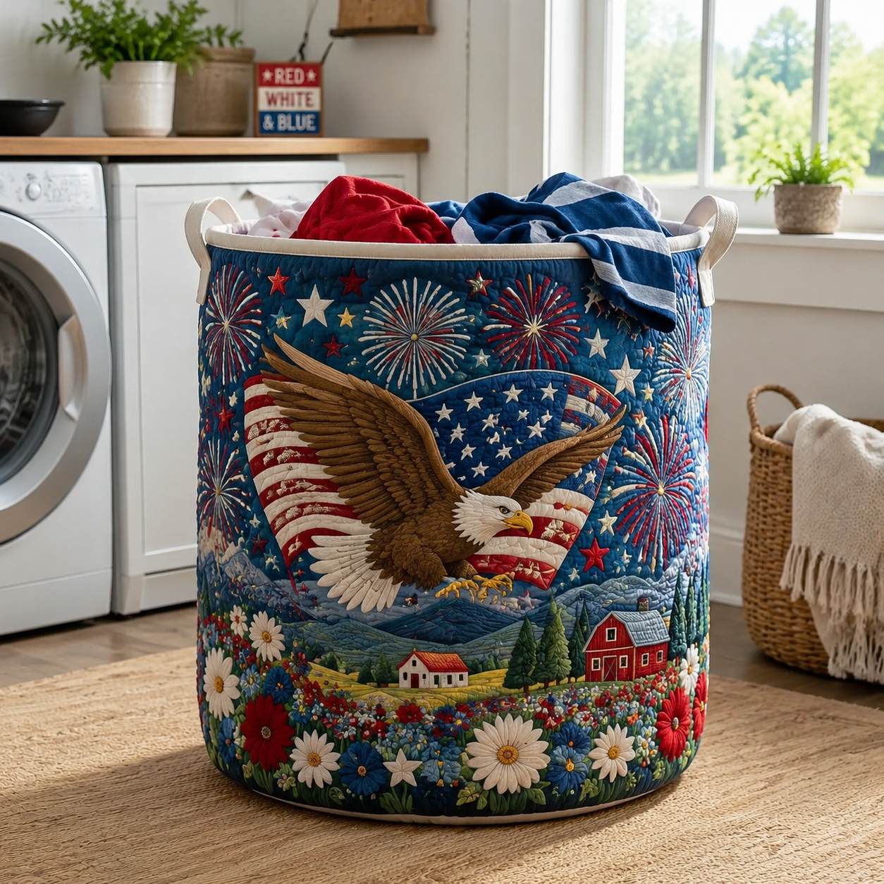 Bald Eagle Mountain Farm Patriotic Quilted Laundry Basket