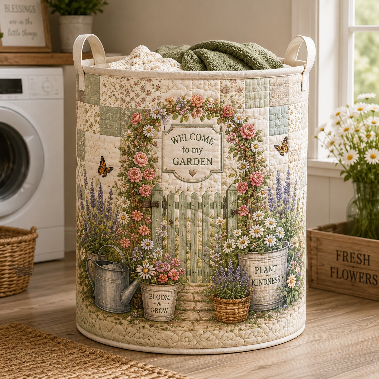 Garden Floral Welcome Quilted Laundry Basket