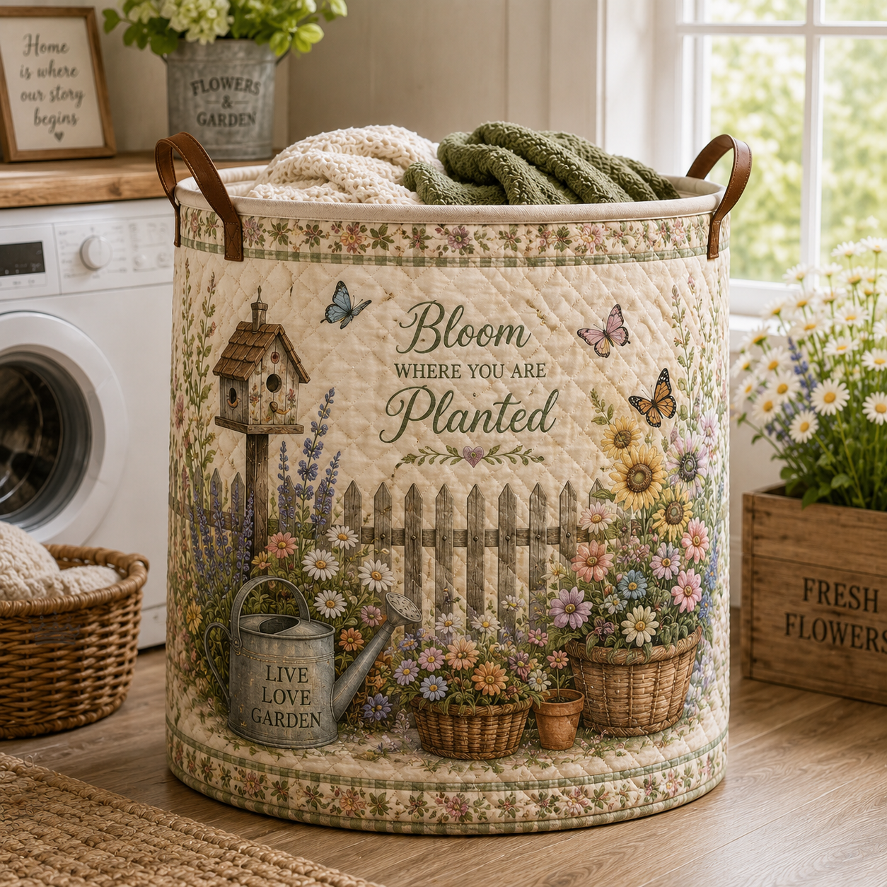 Country Garden Wildflower Quilted Laundry Basket