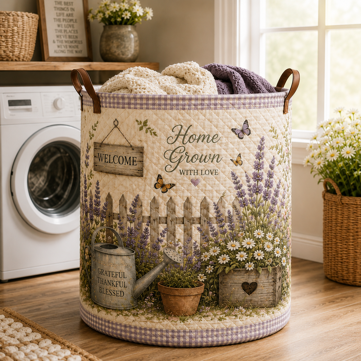 Farmhouse Lavender Homegrown Quilted Laundry Basket
