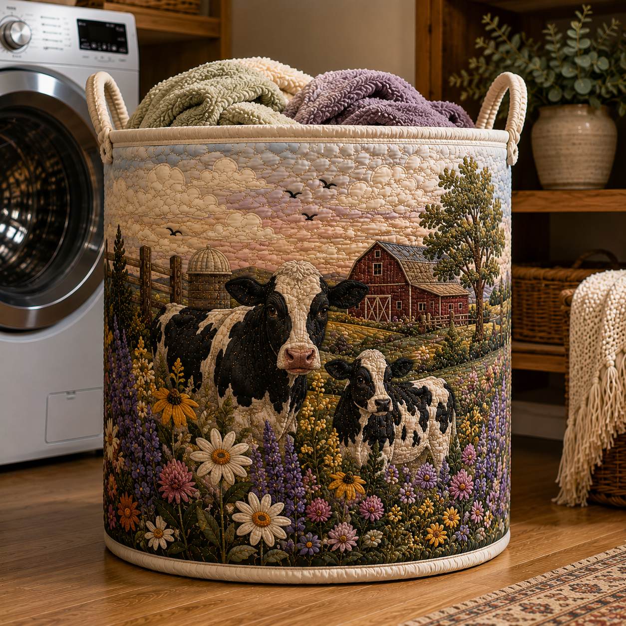 Cow Pasture Wildflower Farm Quilted Laundry Basket