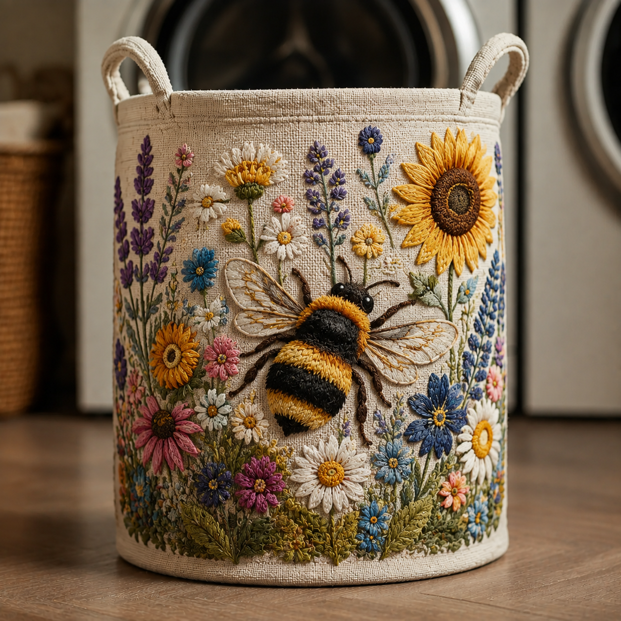 Bumblebee Wildflower Sunflower Garden Quilted Laundry Basket