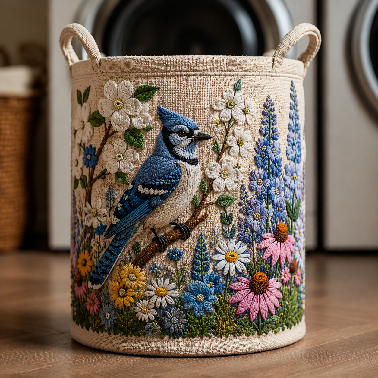 Blue Jay Lavender Wildflower Country Quilted Laundry Basket