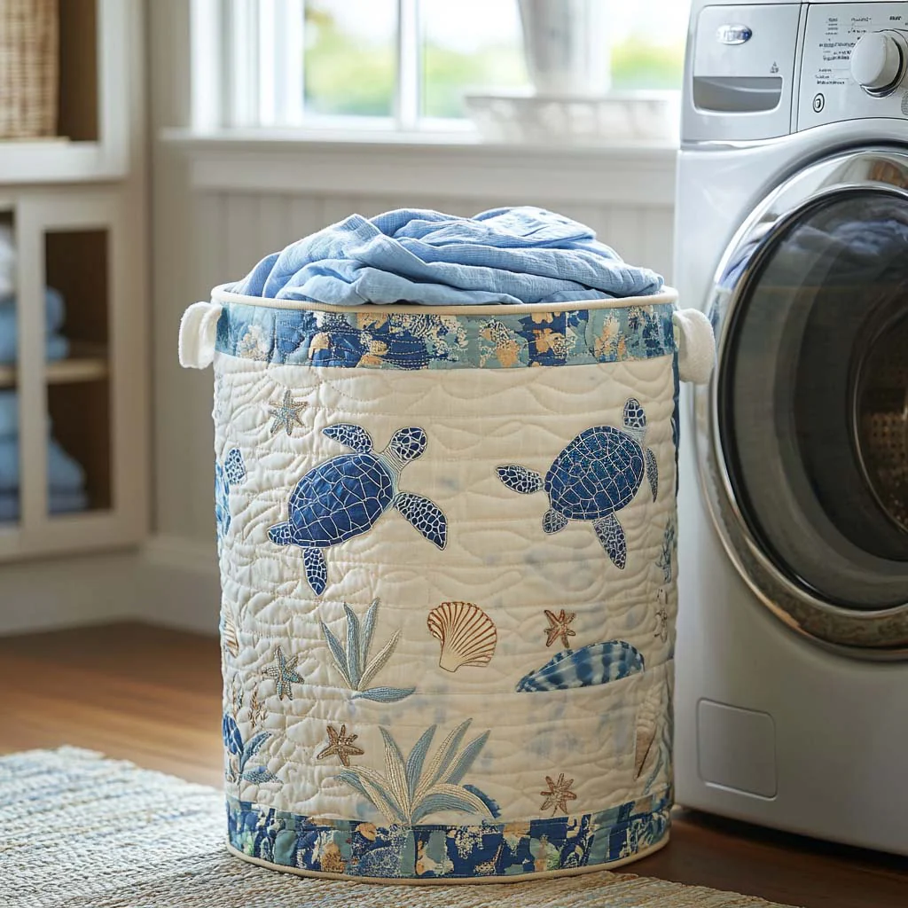 Coastal Calm Quilted Laundry Basket