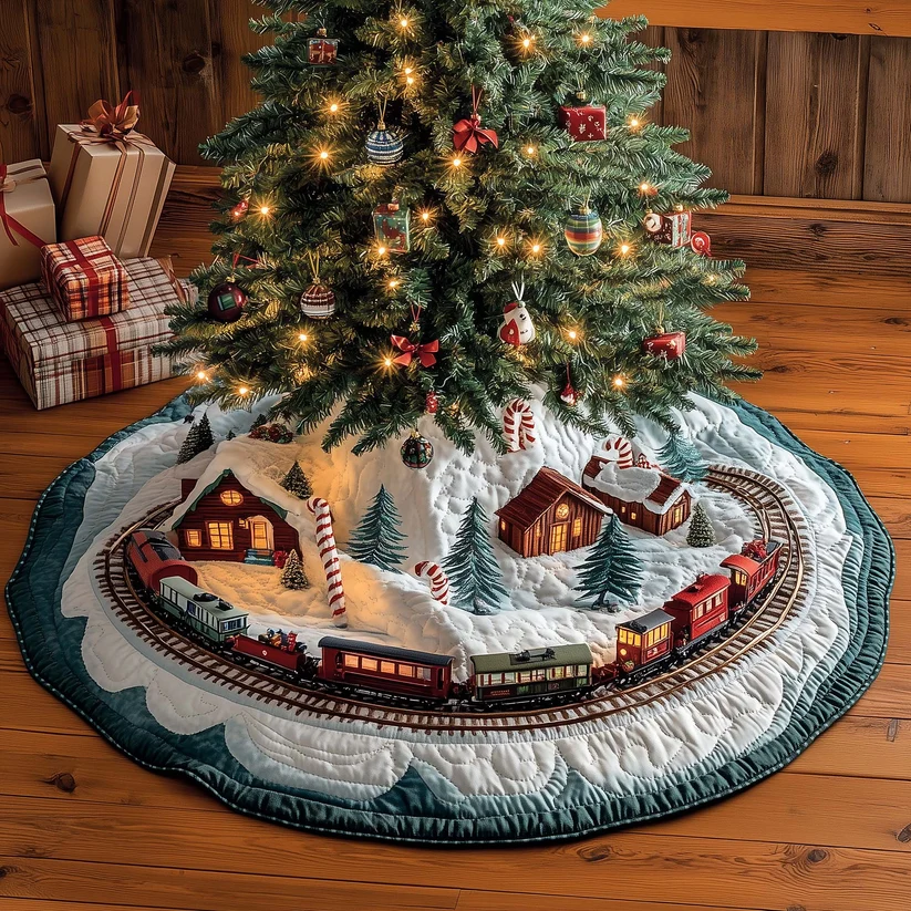 Festive Train Quilted Tree Skirt