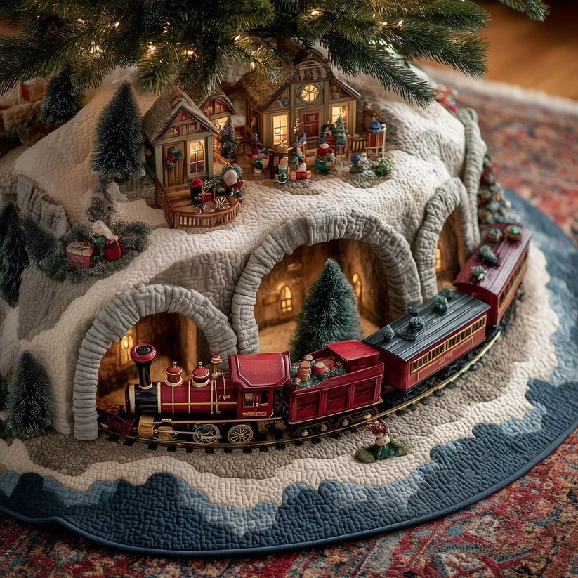 Festive Train Quilted Tree Skirt
