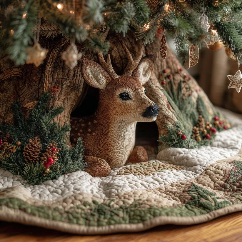 Woodland Reindeer Quilted Tree Skirt