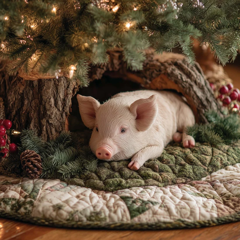 Sleepy Piglet Quilted Tree Skirt