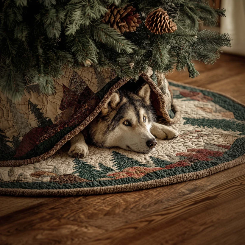 Husky Spirit Quilted Tree Skirt