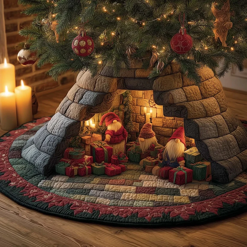Christmas Gnomes Quilted Tree Skirt