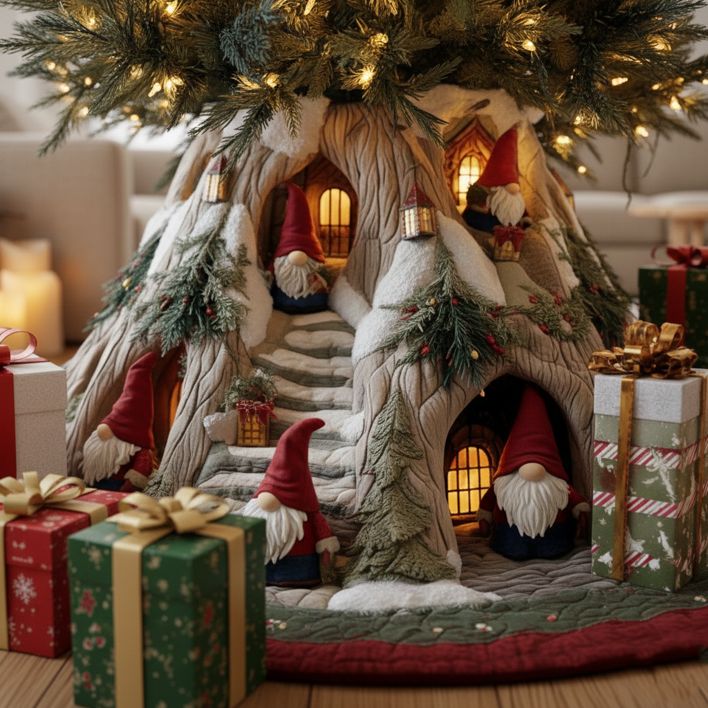 Snowy Gnome Quilted Tree Skirt