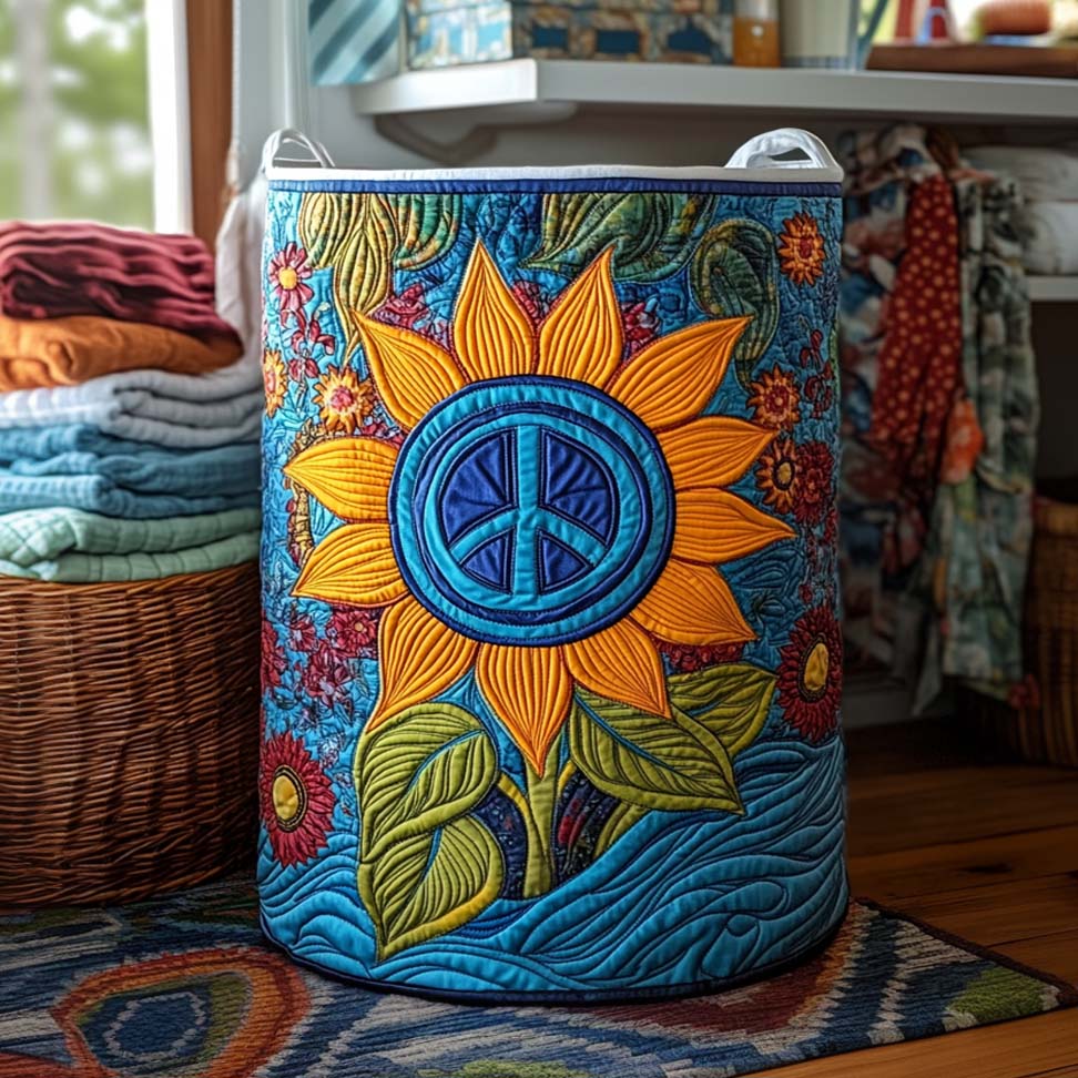 Sunflower Peace Quilted Laundry Basket