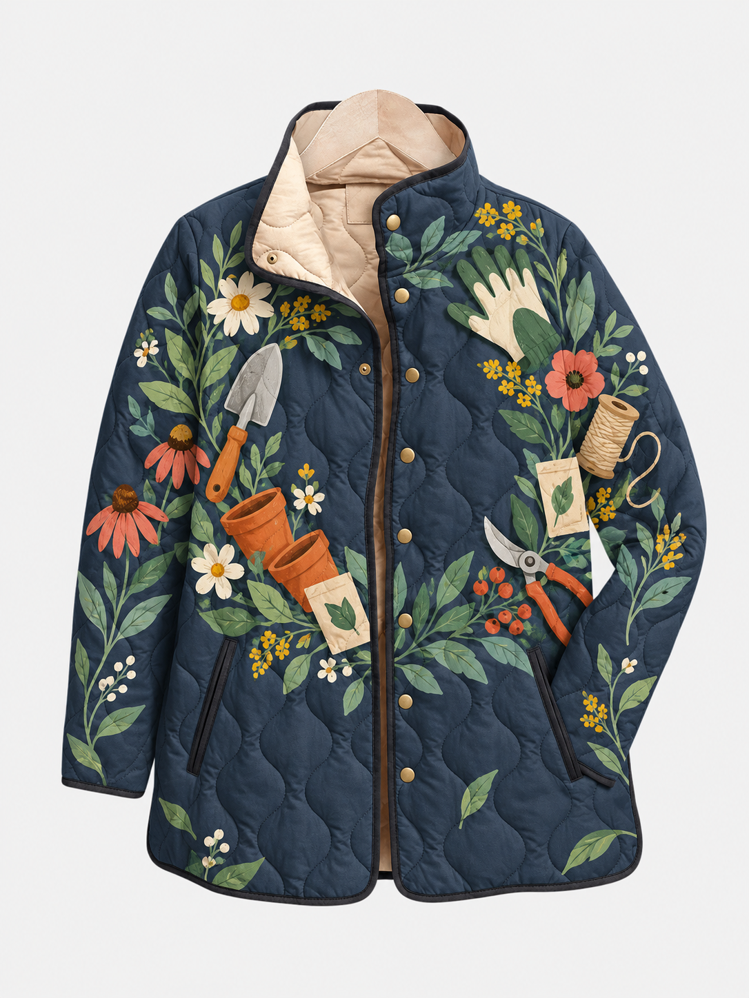 Gardening Tools & Wildflowers Quilted Jacket