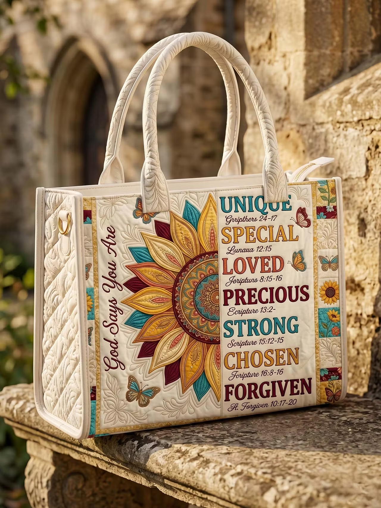 God Says You Are Unique Quilted Leather Strap Bible Handbag