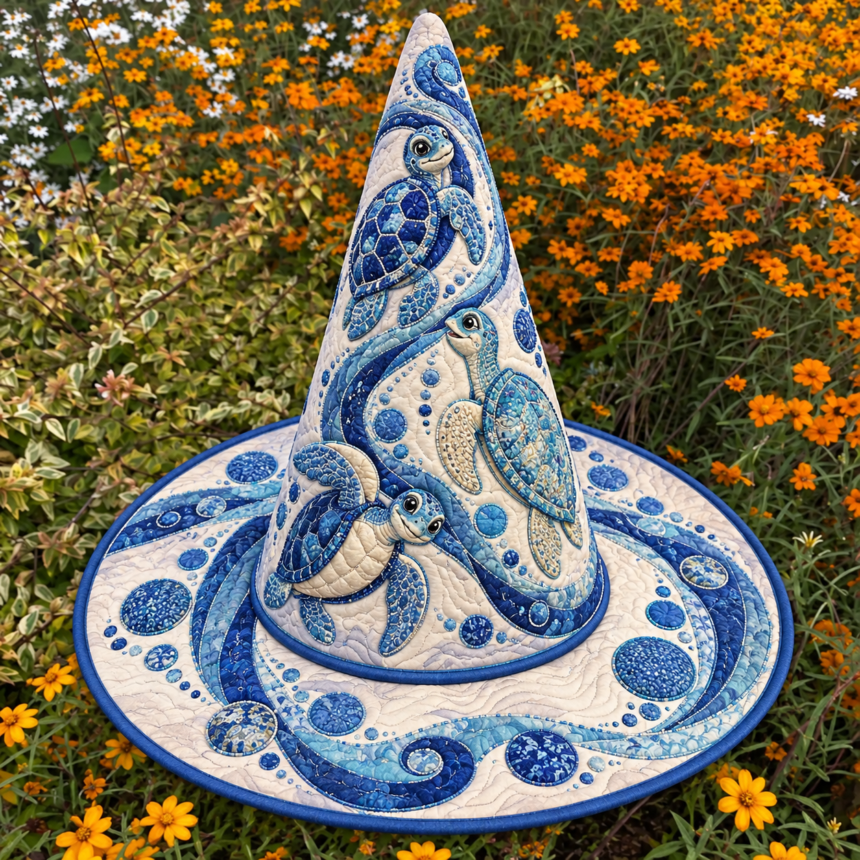 Blue Porcelain Sea Turtle Quilted Witch Hat