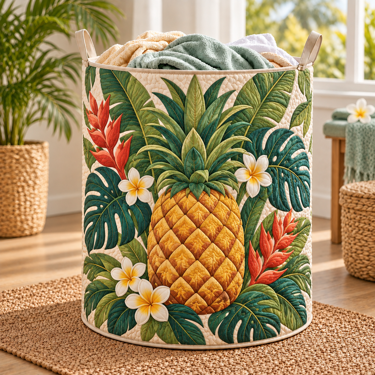 Pineapple Island Bloom Quilted Laundry Basket