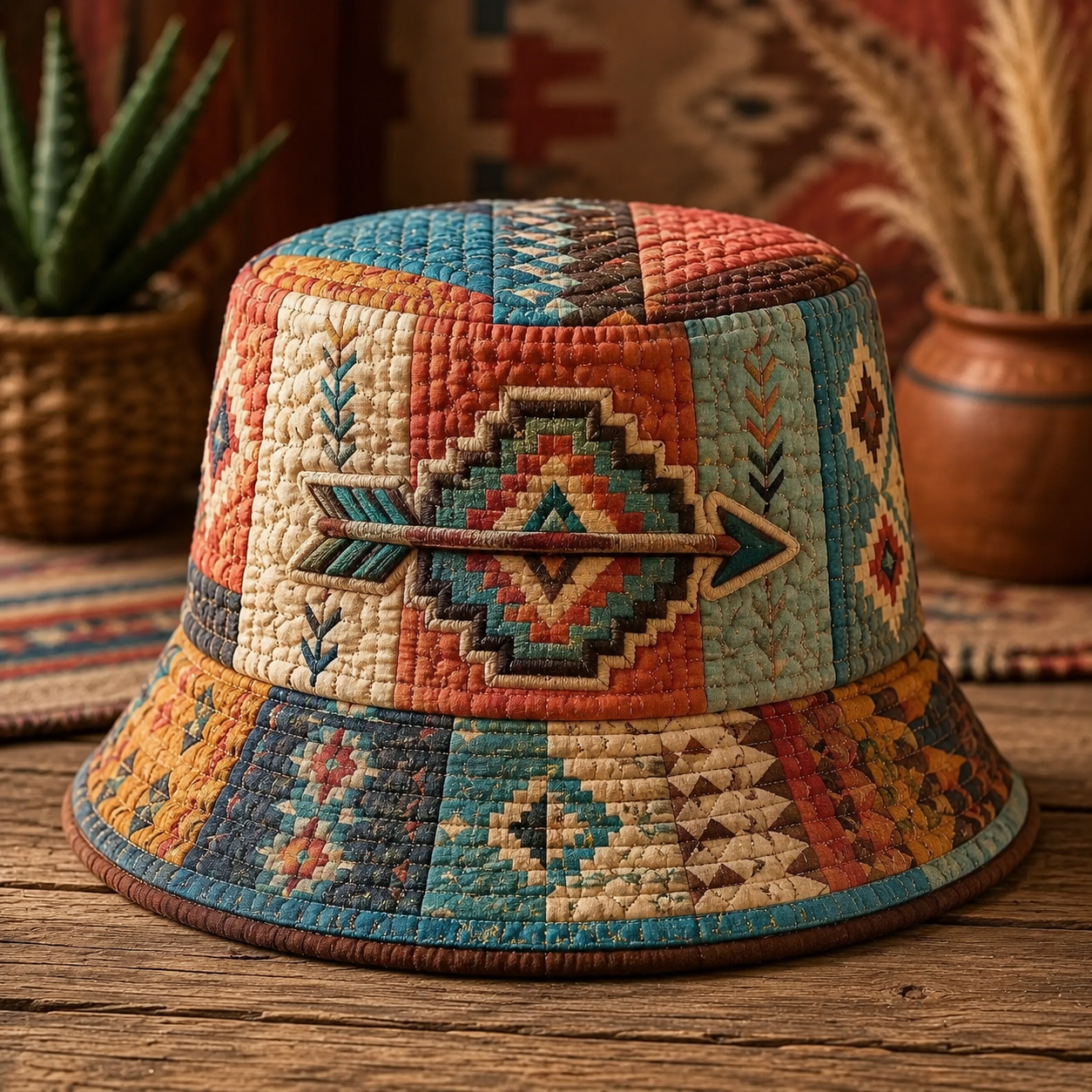 Southwestern Geometric Patchwork Quilted Fishing Hat