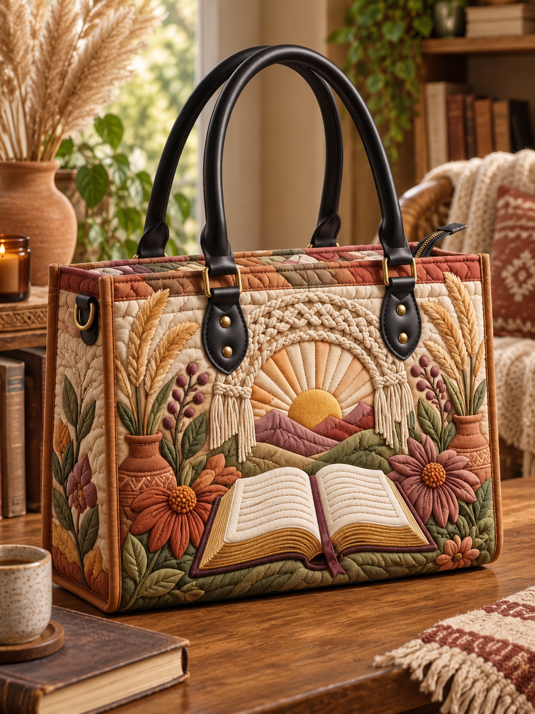 Boho Open Scripture Meadow Quilted Leather Strap Bible Handbag